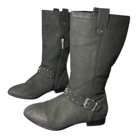 Dkny Shoes - DKNY Ellie Studded Strap Tall Riding Boots Women's Size 5 Charcoal Grey Silver